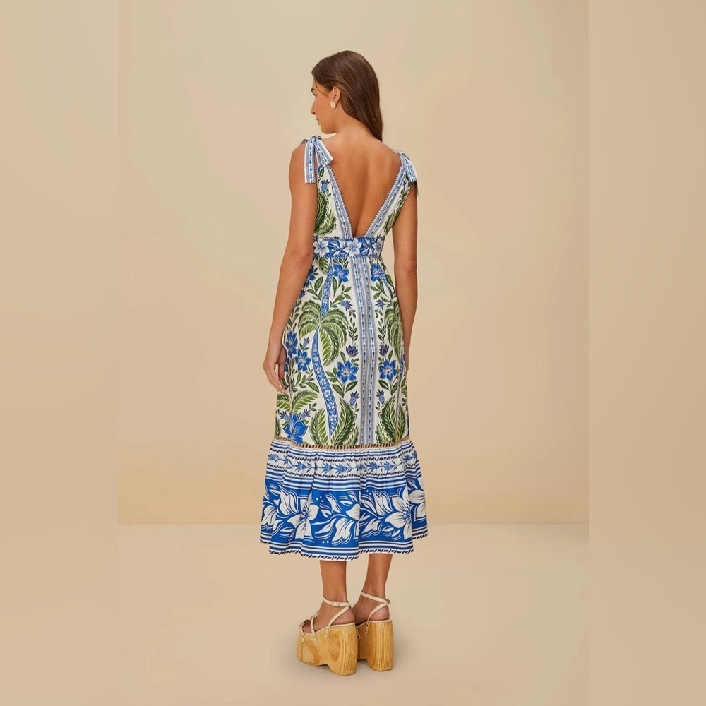 FARM Rio Blue and Green Floral Midi Dress Mty - Picture 5 of 16
